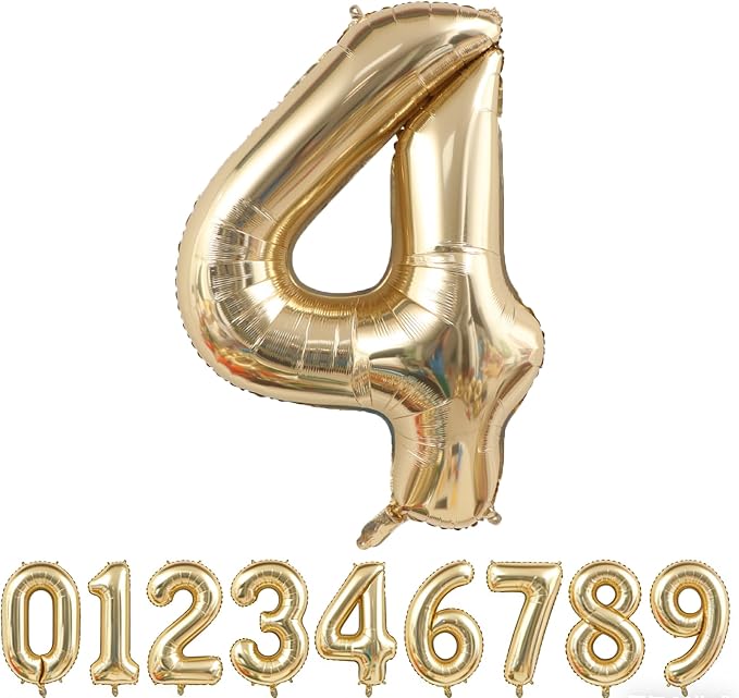Light Gold Number 4 Foil Balloon 40IN Champagne Gold 4 Mylar Helium Balloon | by ANGEL+Q+HOUSE