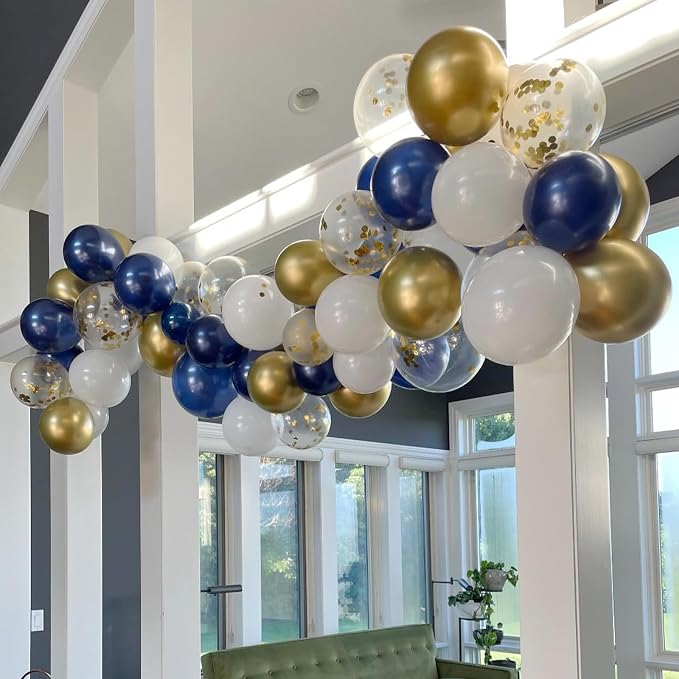 Navy Blue and Gold Balloons, 60 Packs 12 inch Navy Blue and Metallic Chrome - Image 3