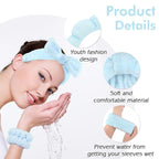 Zkptops 6Pcs Spa Headband for Washing Face Wristbands Set Women Bubble Skincare Makeup Sponge Blue Terry Cloth Padded Puffy Headband Bow Tie Hairband Cute Non Slip Thick Hair Accessory Gifts