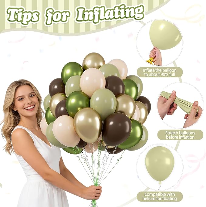 FunHot Sage Green Brown Balloons, Metallic Green Apricot Latex Balloon - Image 3