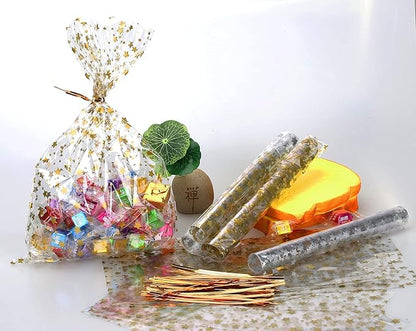 COQOFA 200 Pcs Star Printed 4"X 9" Gift Wrap Cello Cellophane Treat Bags Party - Image 7