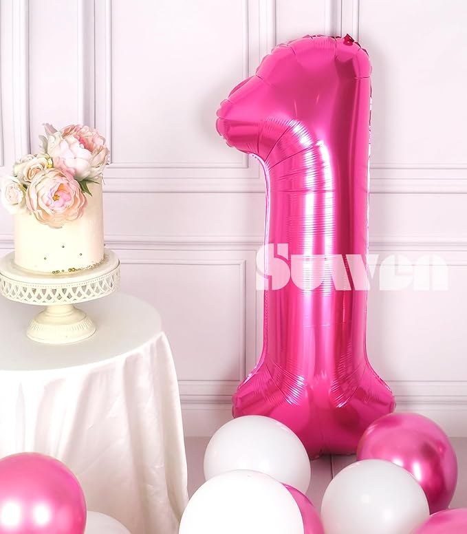 SUWEN 40 Inch Hot Pink Large 1 Balloon Numbers Big Foil Helium Number Balloons - Image 3