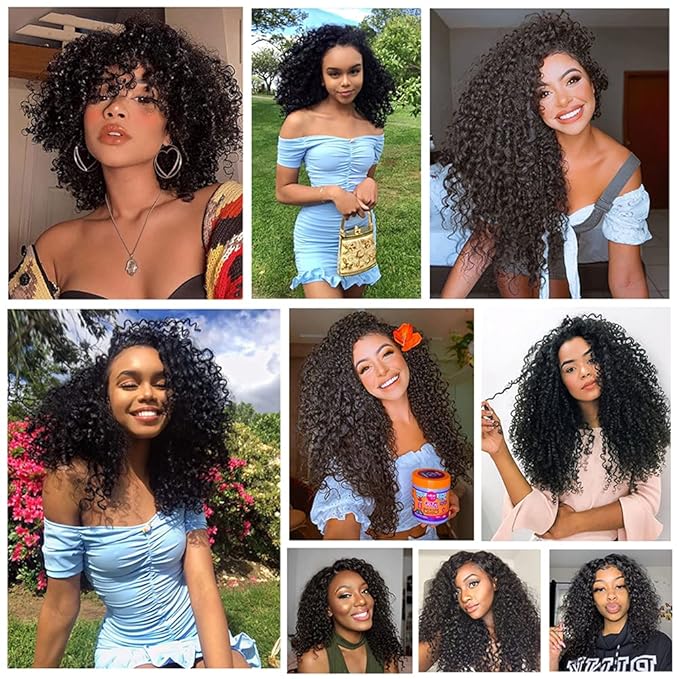 Curly Bundles Human Hair Natural Black Kinky Curly Bundle Niegmeag Brazilian Virgin Soft and Silky Remy Hair 3 Bundles 14 16 18 Inch Double Weft Color 1B Bundle Hair Weave