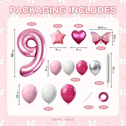 40 Inch Pink Number 9 Balloon Tower Set, Pastel Number Nine Foil Balloon - Image 2