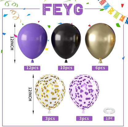 Purple and Gold Balloons, 12 Inch Purple Black and Sand Gold Balloons - Image 2