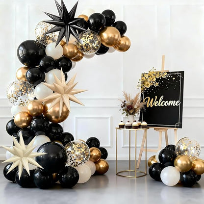 Black White Gold Balloons Arch Kit, Exploding Star, Party Decor | Black Beige - Image 4