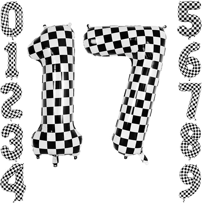 40" Checkered Number 17 Balloon by TNCDJKPA