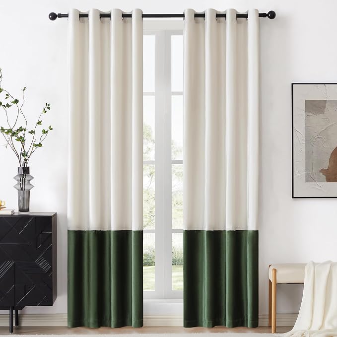 BULBUL Luxury Ivory Green Curtains 96 inches by ModernShinyVelvetCurtains