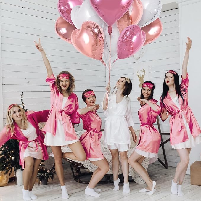 TONIFUL 30 Pcs 18 Inch Rose Gold Pink White Heart Shape Foil Mylar Balloons | - Image 4