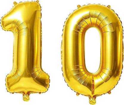 40 Inch Number 10 Balloons for 10th Birthday Party Decorations, 0-100 Gold by FOBELEC