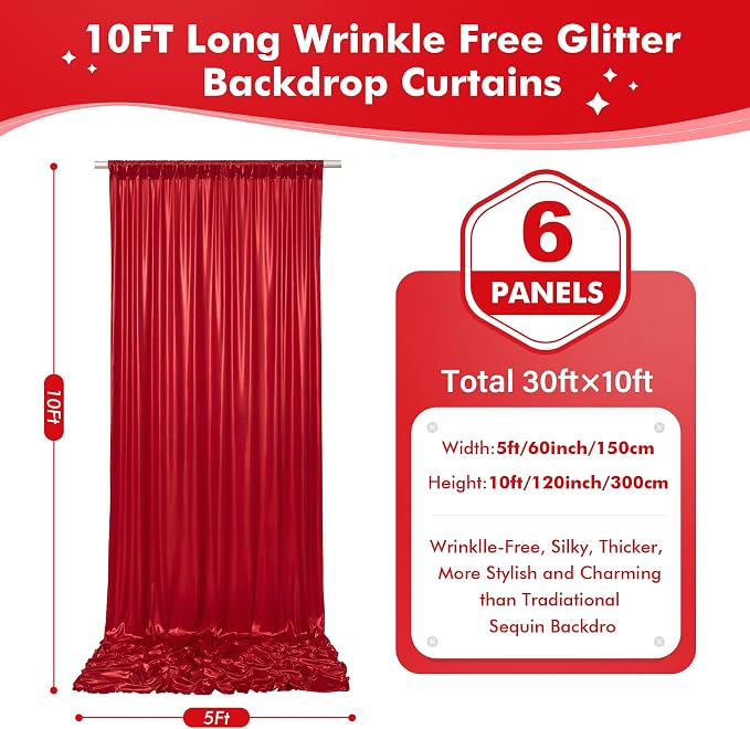 30x10ft Shimmer Red Sequin Backdrop Curtain - Image 5