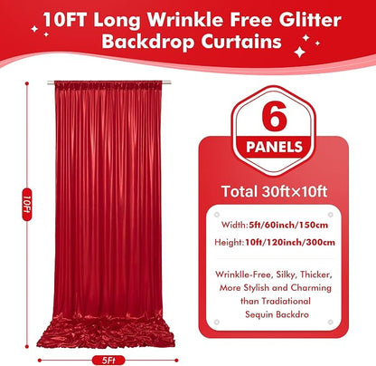 30x10ft Shimmer Red Sequin Backdrop Curtain - Image 5
