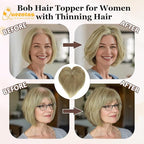 QUEENTAS Blonde Hair Topper for Women with Thinning Hair Pieces 6"*6"Large Coverage 360°3D Cover Silver Synthetic Short Bob with 5 Clips in Wiglets(Blonde Mixed Brown)