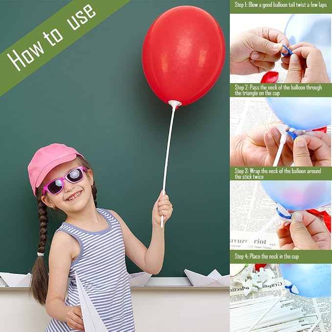 PP OPOUNT Upgraded Version 100 Pieces White Plastic Balloon Sticks Holders | - Image 5