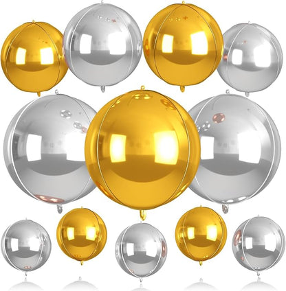 Gold and Silver Round Balloons Foil, Metallic Gold Silver Balloons by BIAPIAN
