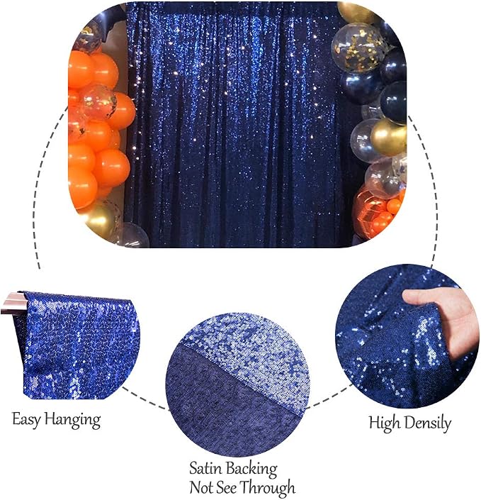 SquarePie 5x7ft Navy Blue Sequin Backdrop, High Density Non-Transparent Glitter - Image 7