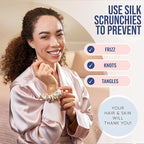 Blissy Silk Scrunchies (3 Pack) - 100% Pure Mulberry Silk - 22 Momme 6A High-Grade Fibers Scrunchie for Straight & Curly Hair - Preventing Breakage, Tangling, & Creasing (Champagne Skinny)