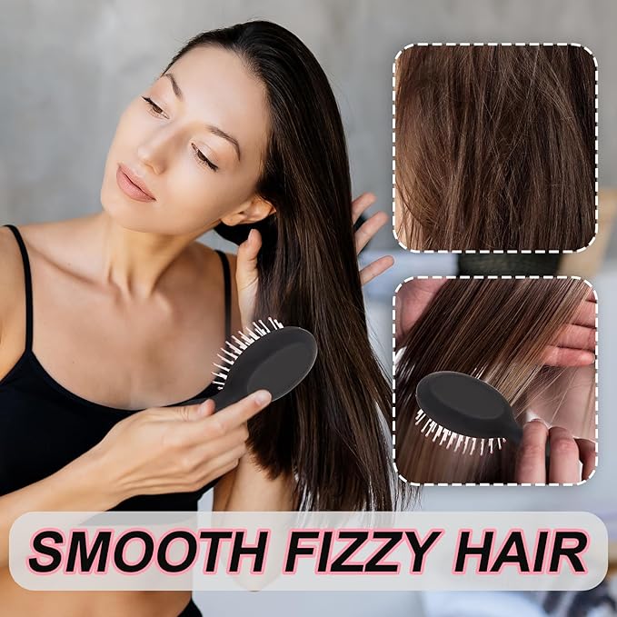 Mini Hair Bursh for Women Men and Kids, Protable Travel Size Hair Brush for Pockets Purse backpack, Mini Detangler Brush for All Hair Types, Small Hair Brush for Detangling(Black&Pink)