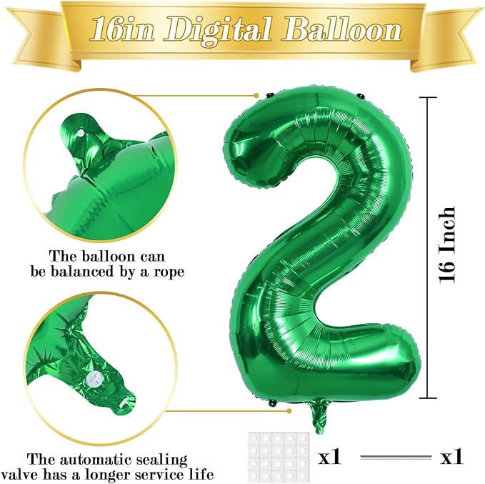TONIFUL Number Balloon 16 Inch 10 Pcs Green 0-9 Birthday Number Balloons | - Image 2