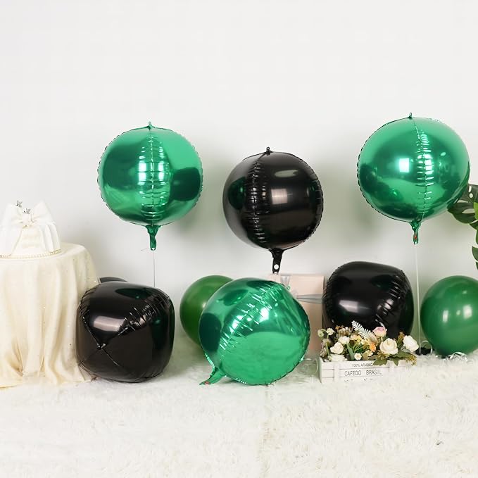 6Pcs Black Green Round Foil Balloons, Giant 4D Round Ball Balloon, 22 Inch - Image 3