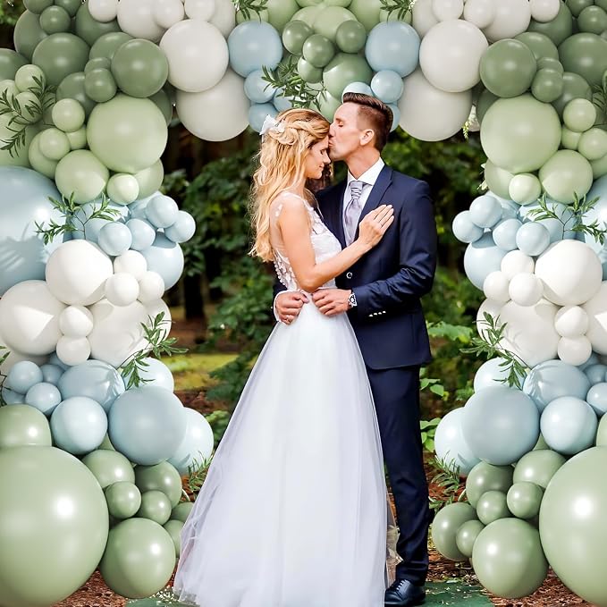 Sage Green Blue Pastel Balloon Arch Kit - Image 3