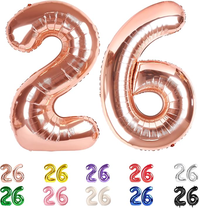 40 Inch Number 26 Balloon for 26th Year Old Birthday Decorations, Rose Gold | by Mluchee