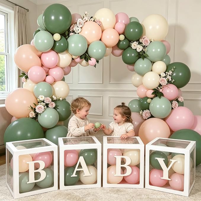 Pink and Green Balloon Arch Kit, Baby Boxes, Baby Shower Decorations Girl | - Image 4