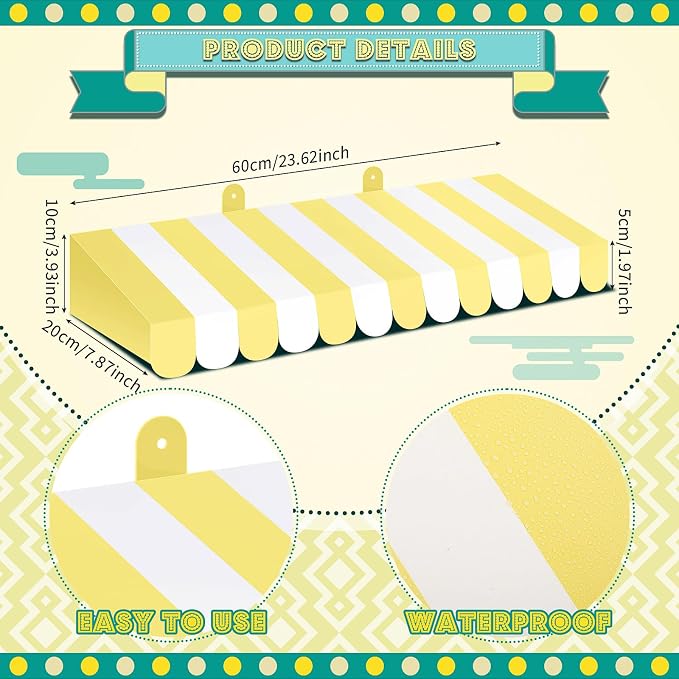 Boao 4 Pack Cardboard Awning Decoration 3D Stripe Yellow and White Awning - Image 2