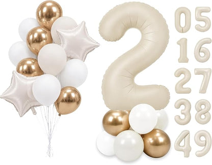 PartyWoo Number Balloons 40 Inch White Number 2 Kit 25pcs by PartyWoo