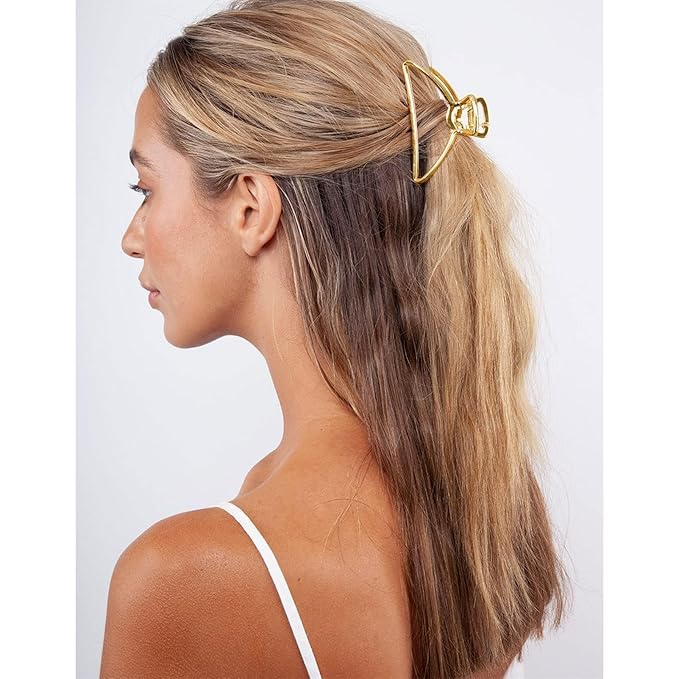 4 Pack Large Gold Hair Claw Clips for Women Thick Hair, French Design Metal Cross Banana Non-Slip Hair Catch Barrette Jaw Clamp Clips for Women and Girls