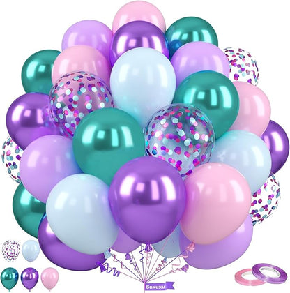Mermaid Balloons, 12 Inch Pastel Purple and Teal Balloons by Saxuxu