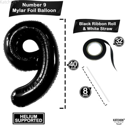 KatchOn Black Number 9 Balloon 40 Inch, Foil 9 Birthday Balloon | 9th Birthday - Image 2