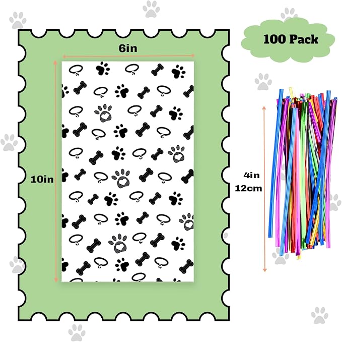 Coqofa 100 Pcs 6"X10" Dog Paw Bone Cellophane Treat Bags - Image 2