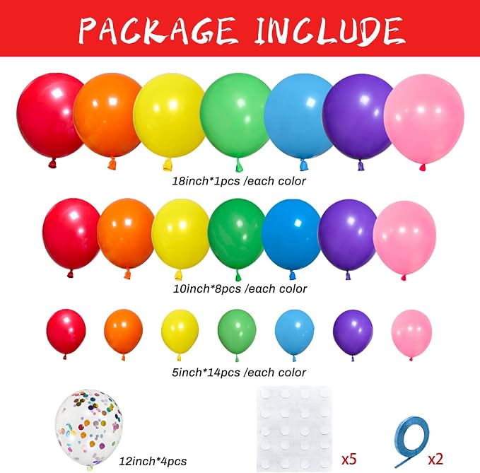 162 Pcs Rainbow Garland Balloon Kit mixed size 18 10 5 Inch Rainbow arch - Image 3