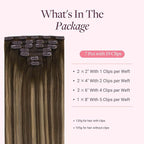 GOO GOO Clip in Hair Extensions Real Human Hair, Remy Human Hair Extensions Clip ins for Women, Natural Human Hair, 14inch 120g 7Pcs, 4/27/4 Balayage Chocolate Brown to Caramel Blonde