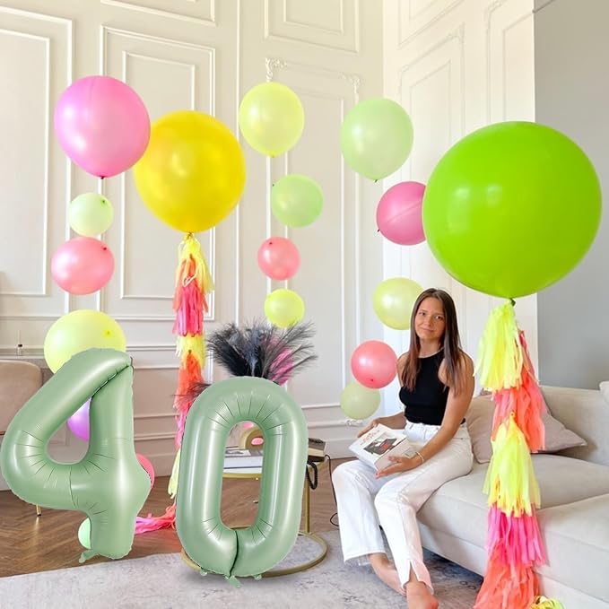 TONIFUL 40 Inch Sage Green Large Number 4 Balloon - Image 4