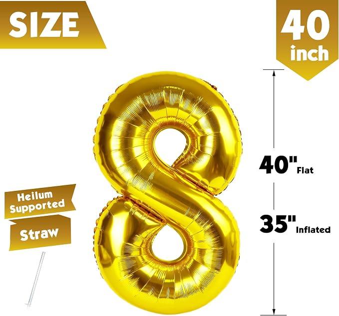 40 Inch Gold Number 8 Balloon Birthday Party Decorations - Image 5