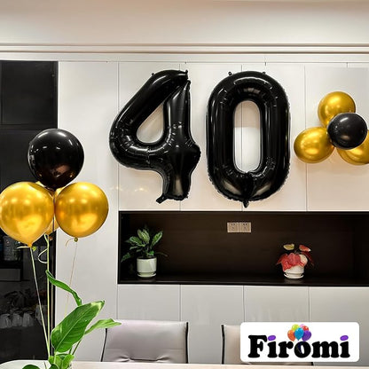 FIROMI 40 Number Balloons Black Big Foil Mylar 40th Balloon Numbers 40-inch | - Image 3