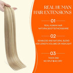 Full Shine Injected Tape in Hair Extensions Human Hair 18 Inch Double Sided Color 16 Golden Blonde Highlight 22 Medium Blonde Remy Seamless Skin Weft Insert Tape in Extensions 20Pcs 50G