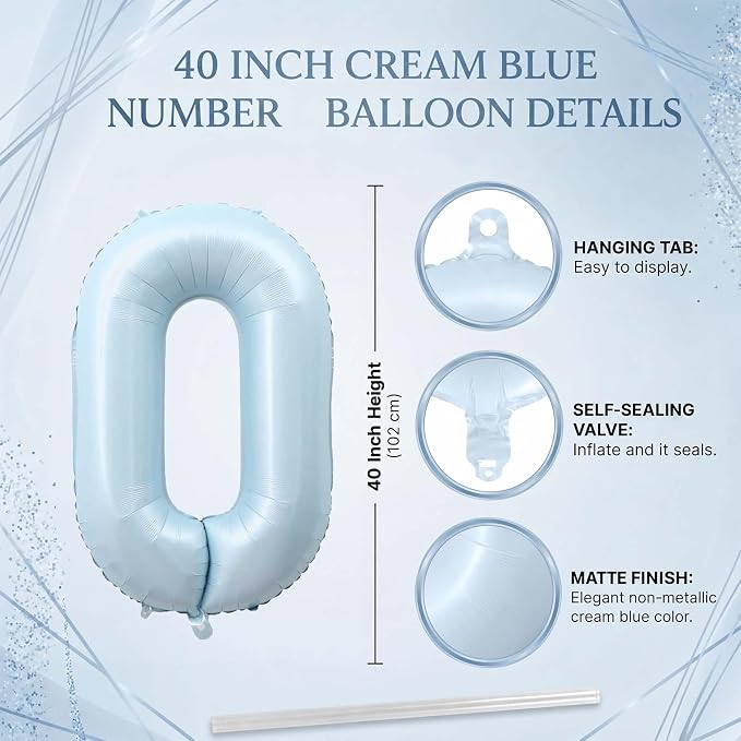 Baby Blue Number 20 Balloon 40 Inch, Foil Digits Milestone Party Supplies | - Image 4