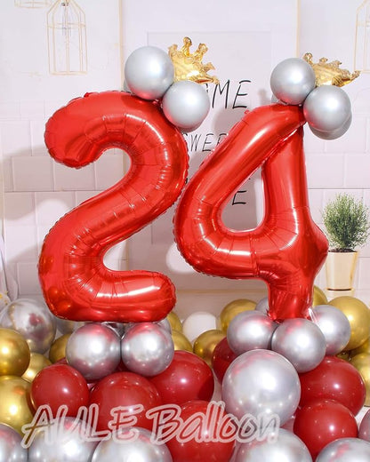 AULE 40 Inch Red 24 Balloon Number Foil 0-9 Birthday Big Numbers | Birthday - Image 2