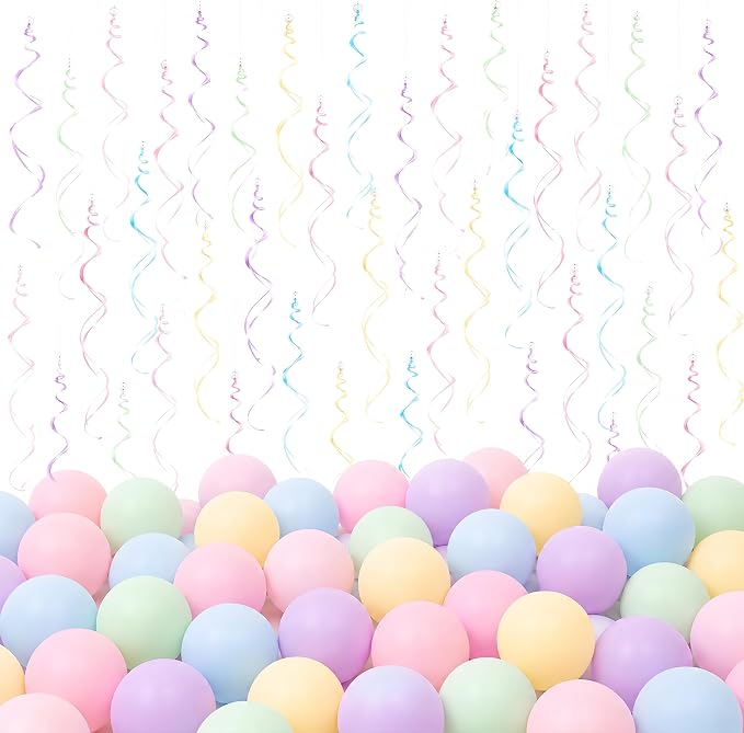 Pastel Party Decorations, matte pastel balloons and glue dots create soft by MakeEverydayMomentsMorePersonal