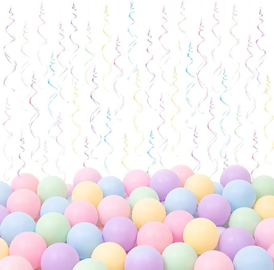 Pastel Party Decorations, matte pastel balloons and glue dots create soft by MakeEverydayMomentsMorePersonal