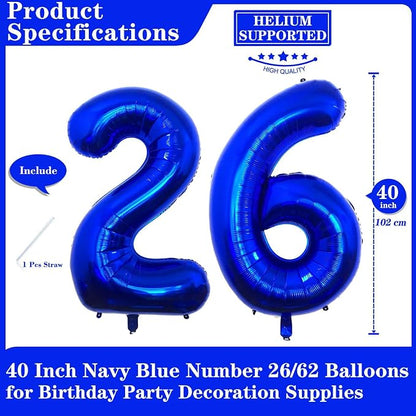 Navy Blue 26 Number Balloons, 40 Inch Giant Number 26 Balloons Foil Mylar - Image 2