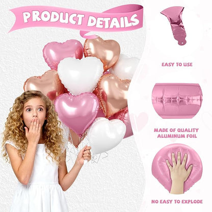 Rose Gold Heart Balloons, 18 Inch Rose Gold and White Foil Balloons Helium - Image 3