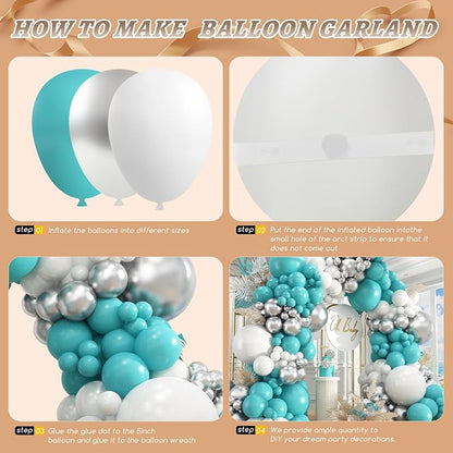 412Pcs Teal Silver White Balloon Garland Arch Kit, 18 12 10 5 Inch Different - Image 3