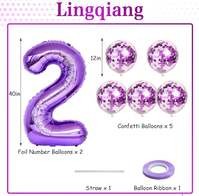 Purple Birthday Balloon Number 12, 40 Inch Big Foil Mylar Number 1 and 2 - Image 2