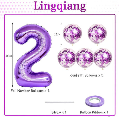 Purple Birthday Balloon Number 12, 40 Inch Big Foil Mylar Number 1 and 2 - Image 2