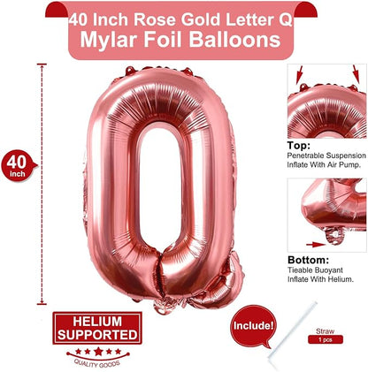 Lovoir 40 Inch Large Rose Gold Letter Q Balloons Big Size Jumbo Mylar Foil - Image 2