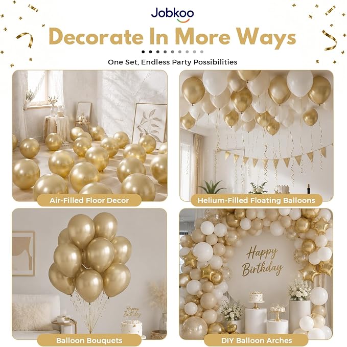 Jobkoo Metallic Gold Balloons, 12 Inch Chrome Light Gold Latex Balloon | - Image 4